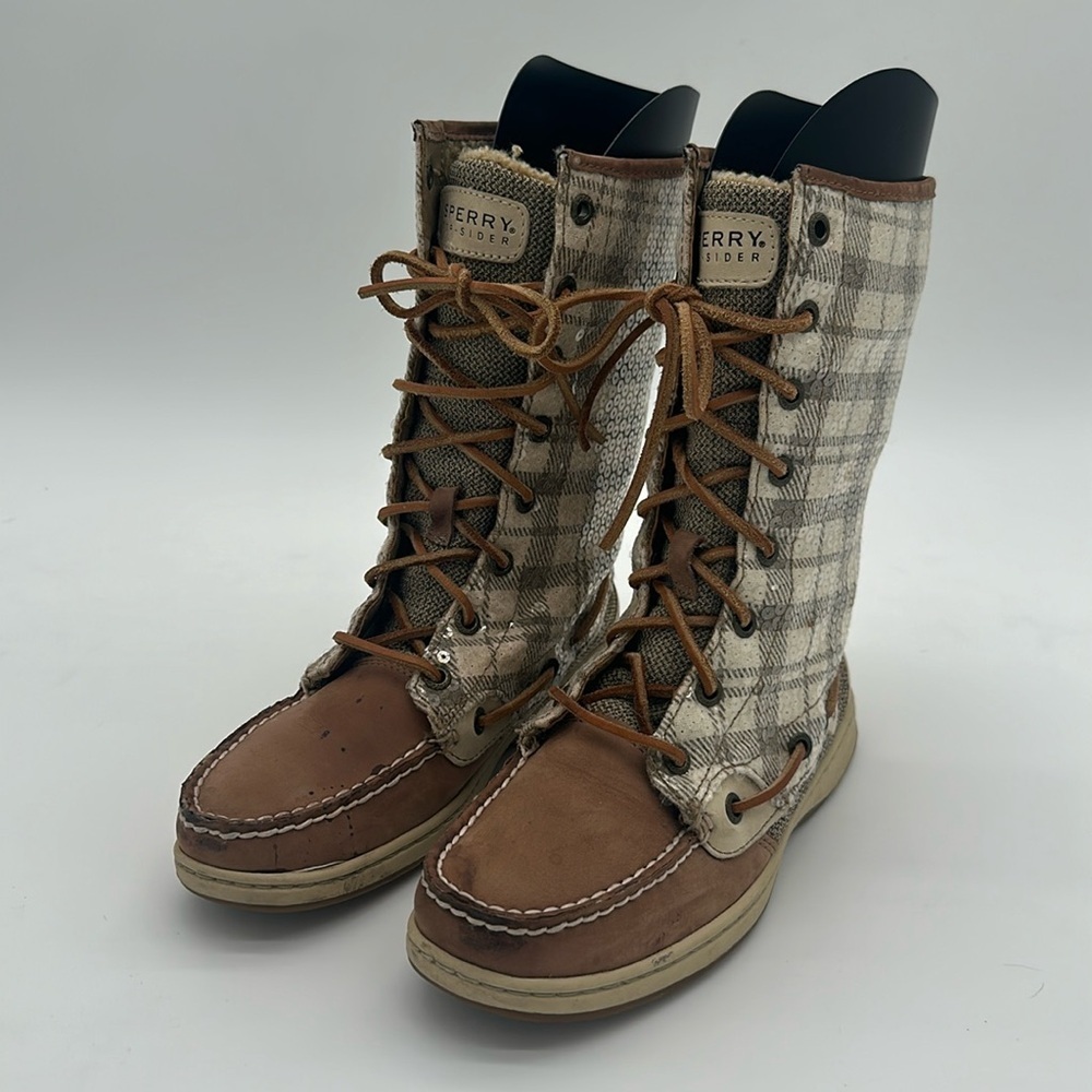 Sperry Top Sider Womens Sequin Lace-Up Boots Size 6.5